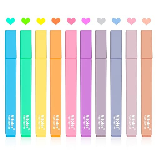 Vitoler 10Pcs Aesthetic Highlighters, Chisel Tip Marker Pens, Assorted Color Candy Highlighters, No Bleed Bible Highlighters, Cute Pastel Highlighters for Journaling Planner Notes School Supplies - 1