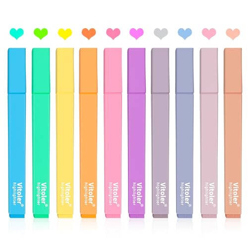 Vitoler 10Pcs Aesthetic Highlighters, Chisel Tip Marker Pens, Assorted Color Candy Highlighters, No Bleed Bible Highlighters, Cute Pastel Highlighters for Journaling Planner Notes School Supplies - 1