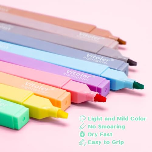 Vitoler 10Pcs Aesthetic Highlighters, Chisel Tip Marker Pens, Assorted Color Candy Highlighters, No Bleed Bible Highlighters, Cute Pastel Highlighters for Journaling Planner Notes School Supplies - 4