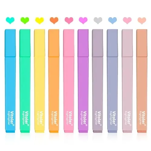 Vitoler 10Pcs Aesthetic Highlighters, Chisel Tip Marker Pens, Assorted Color Candy Highlighters, No Bleed Bible Highlighters, Cute Pastel Highlighters for Journaling Planner Notes School Supplies - VITOLER