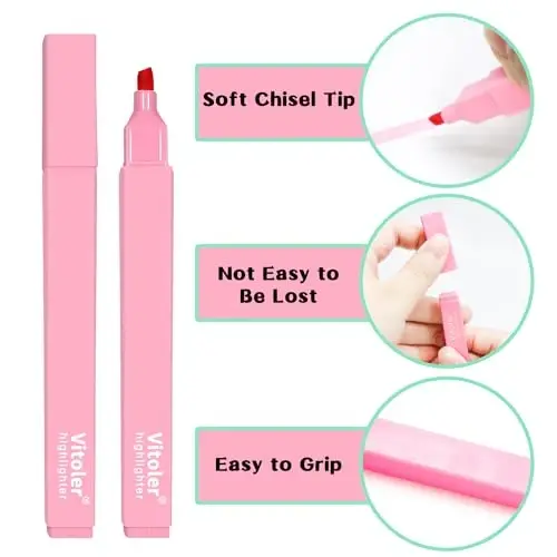Vitoler 10Pcs Aesthetic Highlighters, Chisel Tip Marker Pens, Assorted Color Candy Highlighters, No Bleed Bible Highlighters, Cute Pastel Highlighters for Journaling Planner Notes School Supplies - 3