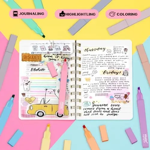 Vitoler 10Pcs Aesthetic Highlighters, Chisel Tip Marker Pens, Assorted Color Candy Highlighters, No Bleed Bible Highlighters, Cute Pastel Highlighters for Journaling Planner Notes School Supplies - 5