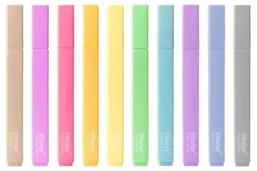Vitoler Aesthetic Highlighters,10 Pcs Chisel Tip,Dry Fast Easy to Hold,Highlighter Set of Cute Office Desk Accessories, School Supplies - VITOLER