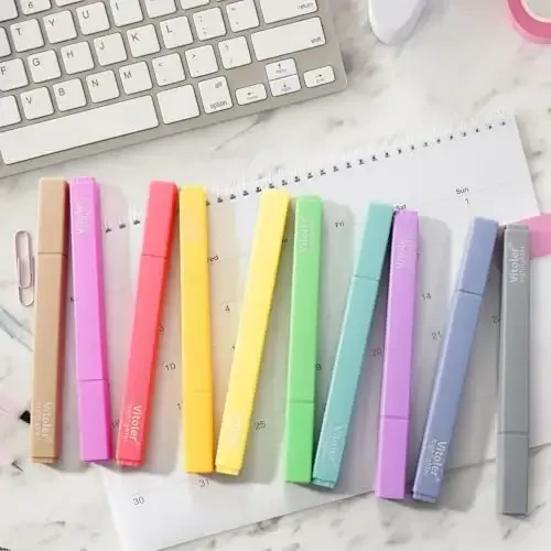 Vitoler Aesthetic Highlighters,10 Pcs Chisel Tip,Dry Fast Easy to Hold,Highlighter Set of Cute Office Desk Accessories, School Supplies - 6