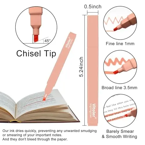 Vitoler Bible Highlighters with Soft Chisel Tip,10Pcs,Aesthetic No Bleed Dry Fast Easy to Hold, Bible Highlighters,Cute Highlighter for School Office Supplies - 4