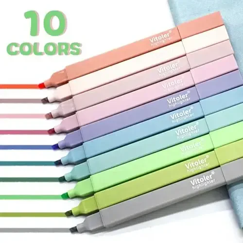 Vitoler Bible Highlighters with Soft Chisel Tip,10Pcs,Lake Colors,Aesthetic No Bleed Bible Highlighter Pastel,Cute Highlighters for School Office Supplies - VITOLER (1)