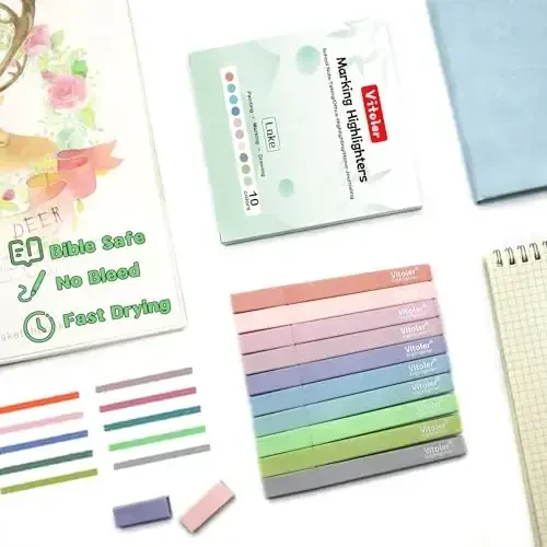 Vitoler Bible Highlighters with Soft Chisel Tip,10Pcs,Lake Colors,Aesthetic No Bleed Bible Highlighter Pastel,Cute Highlighters for School Office Supplies - 5