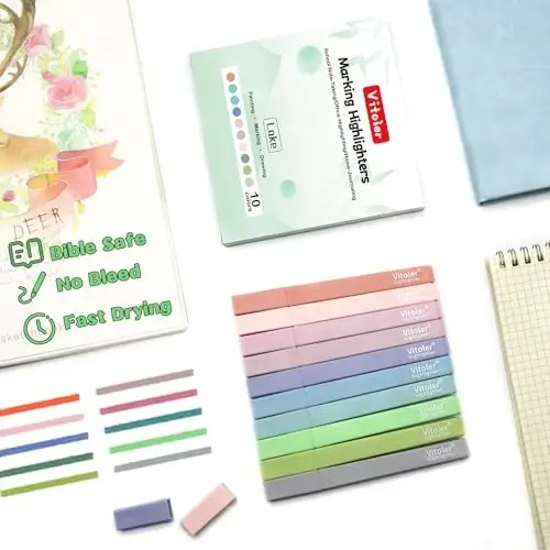 Vitoler Bible Highlighters with Soft Chisel Tip,10Pcs,Lake Colors,Aesthetic No Bleed Bible Highlighter Pastel,Cute Highlighters for School Office Supplies - 5