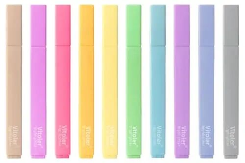 Vitoler Aesthetic Highlighters,10 Pcs Chisel Tip,Dry Fast Easy to Hold,Highlighter Set of Cute Office Desk Accessories, School Supplies - VITOLER
