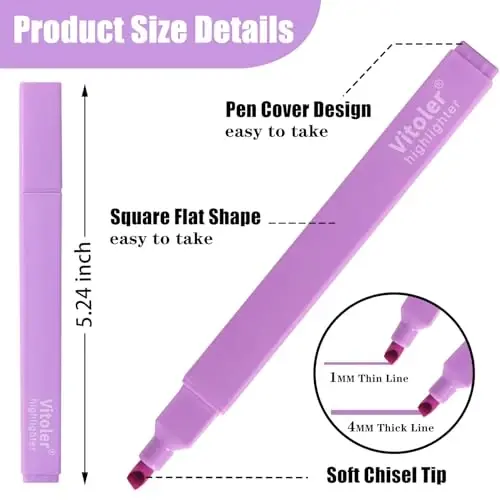 Vitoler Aesthetic Highlighters,10 Pcs Chisel Tip,Dry Fast Easy to Hold,Highlighter Set of Cute Office Desk Accessories, School Supplies - 4