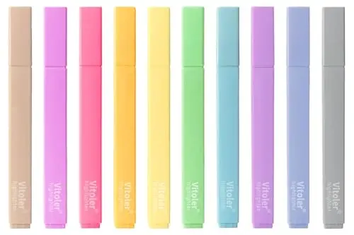 Vitoler Aesthetic Highlighters,10 Pcs Chisel Tip,Dry Fast Easy to Hold,Highlighter Set of Cute Office Desk Accessories, School Supplies - 1