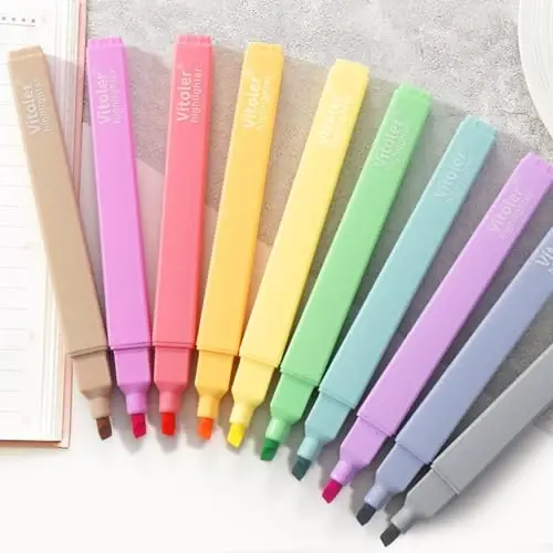 Vitoler Aesthetic Highlighters,10 Pcs Chisel Tip,Dry Fast Easy to Hold,Highlighter Set of Cute Office Desk Accessories, School Supplies - 2
