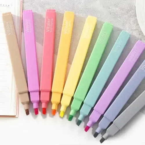 Vitoler Aesthetic Highlighters,10 Pcs Chisel Tip,Dry Fast Easy to Hold,Highlighter Set of Cute Office Desk Accessories, School Supplies - 2
