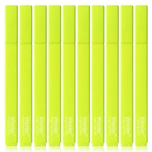 Vitoler Fluorescent Yellow Highlighters,10 Pack Bright Color Chisel tip Highlighters for Adults Kids in the Home School Office - 1