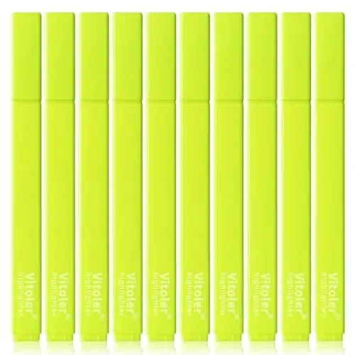 Vitoler Fluorescent Yellow Highlighters,10 Pack Bright Color Chisel tip Highlighters for Adults in the Home School Office 