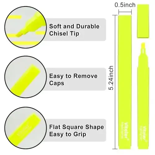 Vitoler Fluorescent Yellow Highlighters,10 Pack Bright Color Chisel tip Highlighters for Adults Kids in the Home School Office - 2