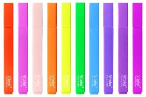 Vitoler Highlighters,10 Pack Assorted Colors Highlighters with Soft Chisel Tip,Bible Highlighter No Bleed,Book Markers for Women 