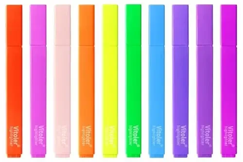 Vitoler Highlighters, 10 Pack Assorted Colors Highlighters with Soft Chisel Tip, Bible Highlighter No Bleed, Book Markers for Women 