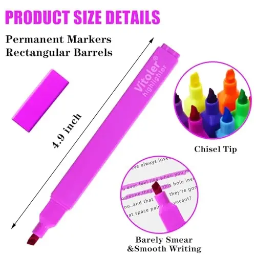 Vitoler Highlighters, 10 Pack Assorted Colors Highlighters with Soft Chisel Tip, Bible Highlighter No Bleed, Book Markers for Women - 2