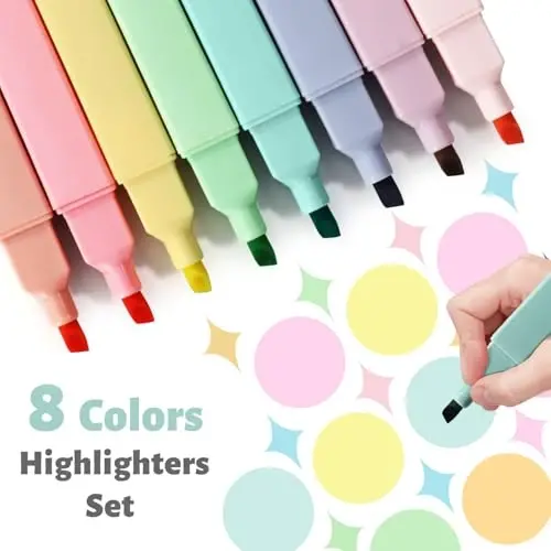 Vitoler Highlighters,8 Colors Chisel Tip Cute Highlighters,No Bleed Bible High lighters for Journaling Planner Notes School Supplies - VITOLER (1)