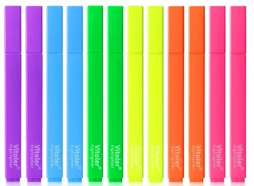 Vitoler Highlighters Assorted Colors,12pcs No Bleed Highlighters,Chisel Tip Highlighter for Office Supplies 