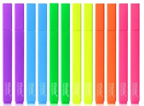 Vitoler Highlighters Assorted Colors,12pcs No Bleed Highlighters,Chisel Tip Cute Highlighter for School Office Supplies 