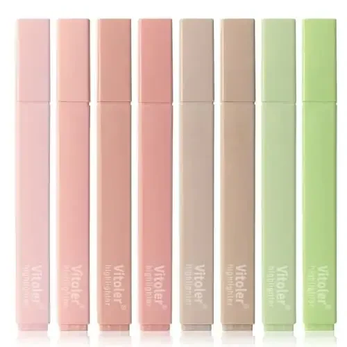 Vitoler Highlighters Assorted Colors,8pcs No Bleed Bible Chisel Tip Highlighters,Aesthetic High lighters for School Office Supplies 
