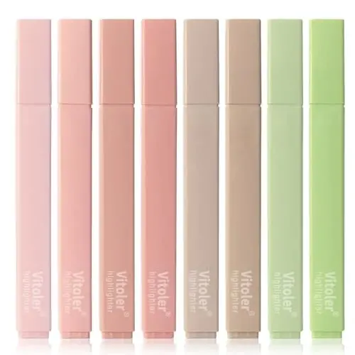 Vitoler Highlighters Assorted Colors,8pcs No Bleed Bible Chisel Tip Highlighters,Aesthetic High lighters for Office Supplies 