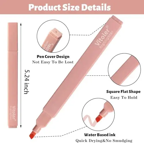 Vitoler Highlighters Assorted Colors,8pcs No Bleed Bible Chisel Tip Highlighters,Aesthetic High lighters for School Office Supplies - 5