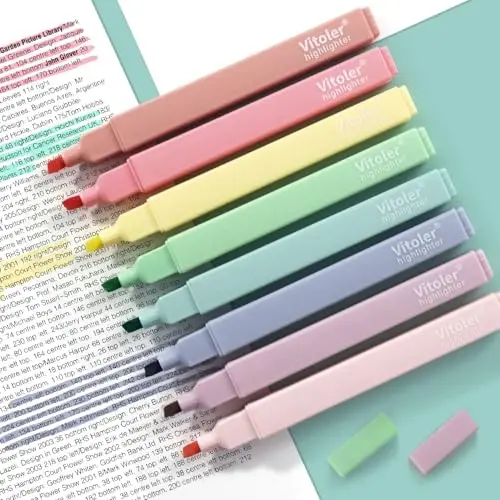 Vitoler Highlighters, 8 Rangli Keski Uchi Yoqimli Highlighterlar, Jurnal Planner Notlari Maktab Materiallari uchun Qon Ketmaydigan Injil Highlighterlari - 4