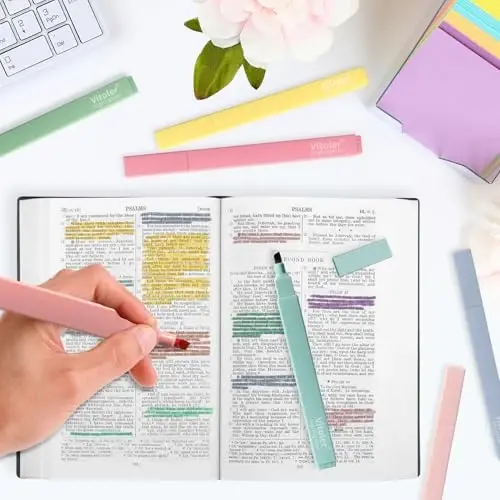 Vitoler Highlighters, 8 Rangli Keski Uchi Yoqimli Highlighterlar, Jurnal Planner Notlari Maktab Materiallari uchun Qon Ketmaydigan Injil Highlighterlari - 5