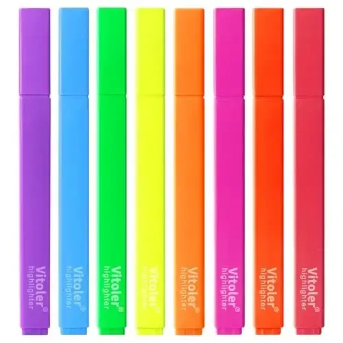 Vitoler Highlighters, 8Pcs Assorted Colors Highlighters,Soft Chisel Tip for Book,Bible Study Supplies Accessories,School Office Use, Teacher Supplies - 1