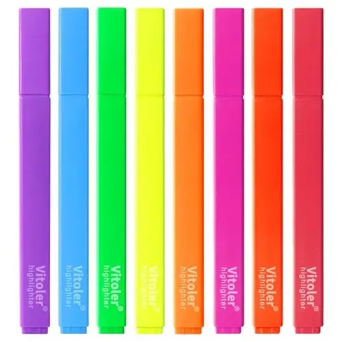 Vitoler Highlighters, 8Pcs Assorted Colors Highlighters,Soft Chisel Tip for Book,Bible Study Supplies Accessories,School Office Use, Teacher Supplies 