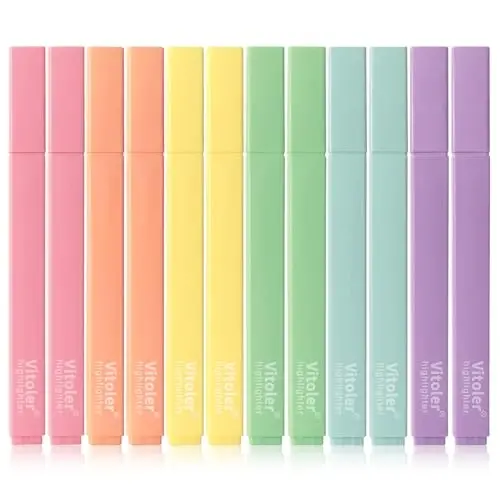 Vitoler Highlighters Assorted Colors,12 Pack Chisel Tip Highlighter Pens,No Bleed Highlighters for School Office Supplies - VITOLER