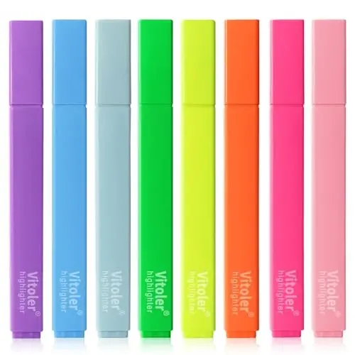 Vitoler Highlighters Assorted Colors,8pcs Chisel Tip Cute Highlighters, Cute High lighters No Bleed for School Office Supplies - 1