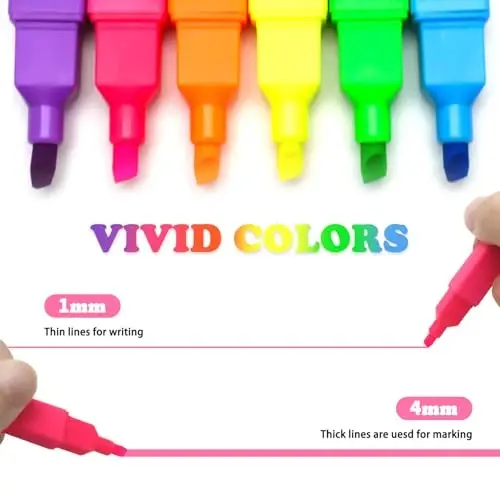 Vitoler Highlighters Har xil ranglar, 12 dona Qonamaydigan markerlar, Maktab ofis jihozlari uchun kesilgan uchli yoqimli marker - 4