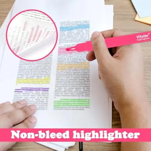 Vitoler Highlighters Har xil ranglar, 12 dona Qonamaydigan markerlar, Maktab ofis jihozlari uchun kesilgan uchli yoqimli marker - 5