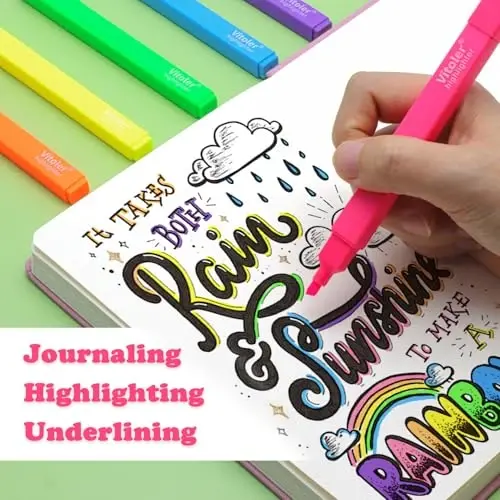 Vitoler Highlighters Har xil ranglar, 12 dona Qonamaydigan markerlar, Maktab ofis jihozlari uchun kesilgan uchli yoqimli marker - 6