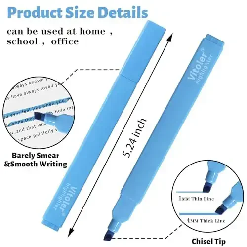 Vitoler Highlighters Har xil ranglar, 8 dona Qalam uchi Yoqimli Markerlar, Yoqimli Markerlar Maktab Ofis jihozlari uchun qonamaydi - 6