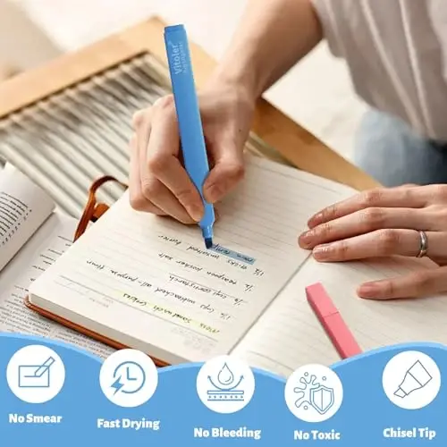 Vitoler Highlighters Har xil ranglar, 8 dona Qalam uchi Yoqimli Markerlar, Yoqimli Markerlar Maktab Ofis jihozlari uchun qonamaydi - 3
