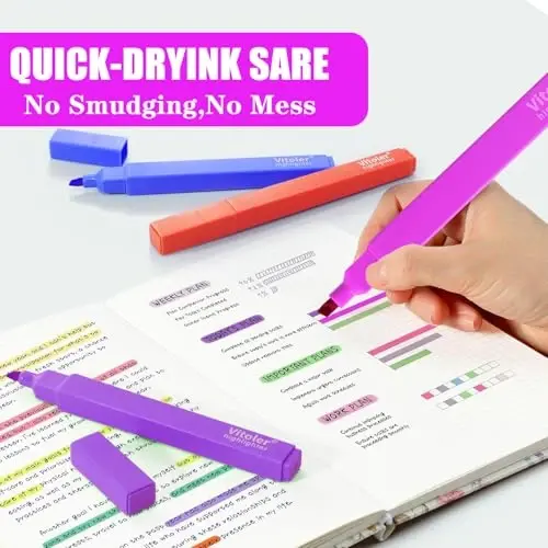 Vitoler Highlighters,10 Pack Assorted Colors Highlighters with Soft Chisel Tip,Bible Highlighter No Bleed,Book Markers for Women - 4