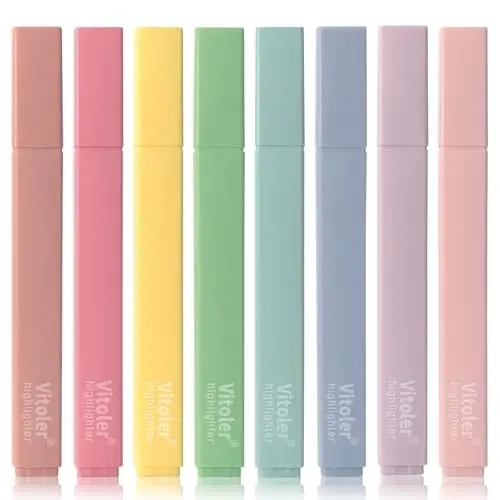 Vitoler Highlighters,8 Colors Chisel Tip Cute Highlighters,No Bleed Bible Highlighters for Journaling Planner Notes School Supplies 