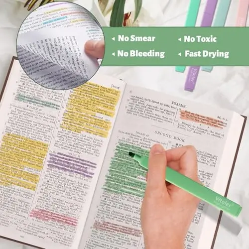 Vitoler Bible Highlighters,Aesthetic Cute Highlighters,8pcs Colorful Highlighter Markers No Bleed for Office School Supplies - 3
