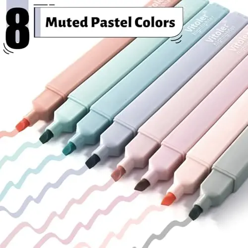 Vitoler Pastel Highlighters,8pcs Cute Highlighters with Chisel Tip,No Bleed Bible Highlighter,Multicolor High lighters for School Supplies - VITOLER (1)