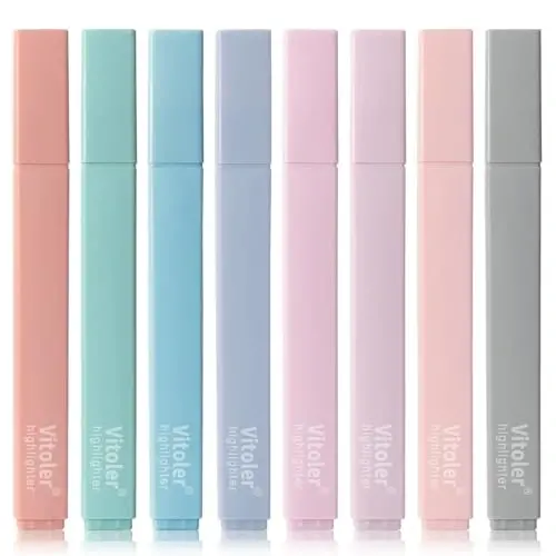 Vitoler Pastel Highlighters,8pcs Cute Highlighters with Chisel Tip,No Bleed Bible Highlighter,Multicolor High lighters for School Supplies - VITOLER