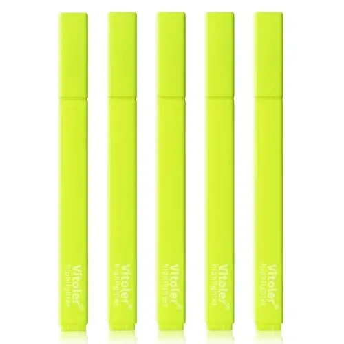 Vitoler Yellow Highlighter,5pcs Fluorescent Yellow Highlighter Chisel Tip,Cute Highlighters for School, Home, Office 