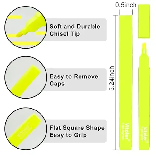 Vitoler Yellow Highlighter,5pcs Fluorescent Yellow Highlighter Chisel Tip,Cute Highlighters for School, Home, Office - VITOLER (1)