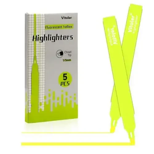 Vitoler Yellow Highlighter,5pcs Fluorescent Yellow Highlighter Chisel Tip,Cute Highlighters for School, Home, Office - 7
