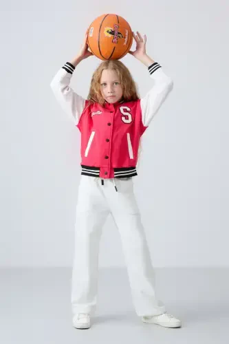 Viva Red Cotton Plush Lined Soft Touch Standard Fit Embroidered Girls College Jacket - 75163-Viva red - 1