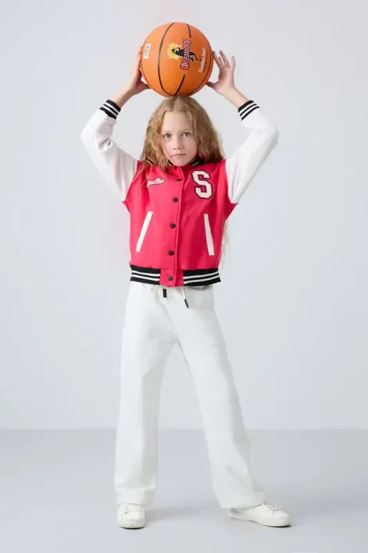 Viva Red Cotton Plush Lined Soft Touch Standard Fit Embroidered Girls College Jacket - 75163-Viva red - 1